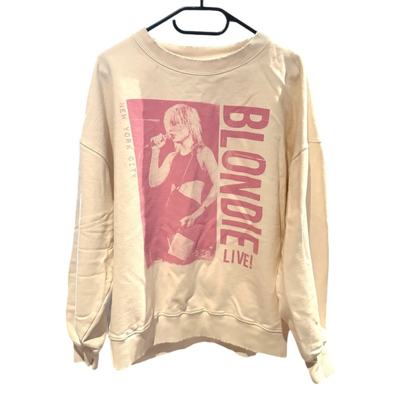 American Eagle Outfitters Tops - Blondie Live Cream Pink Sweatshirt Band Graphic Crewneck Pullover Y2K Rocker